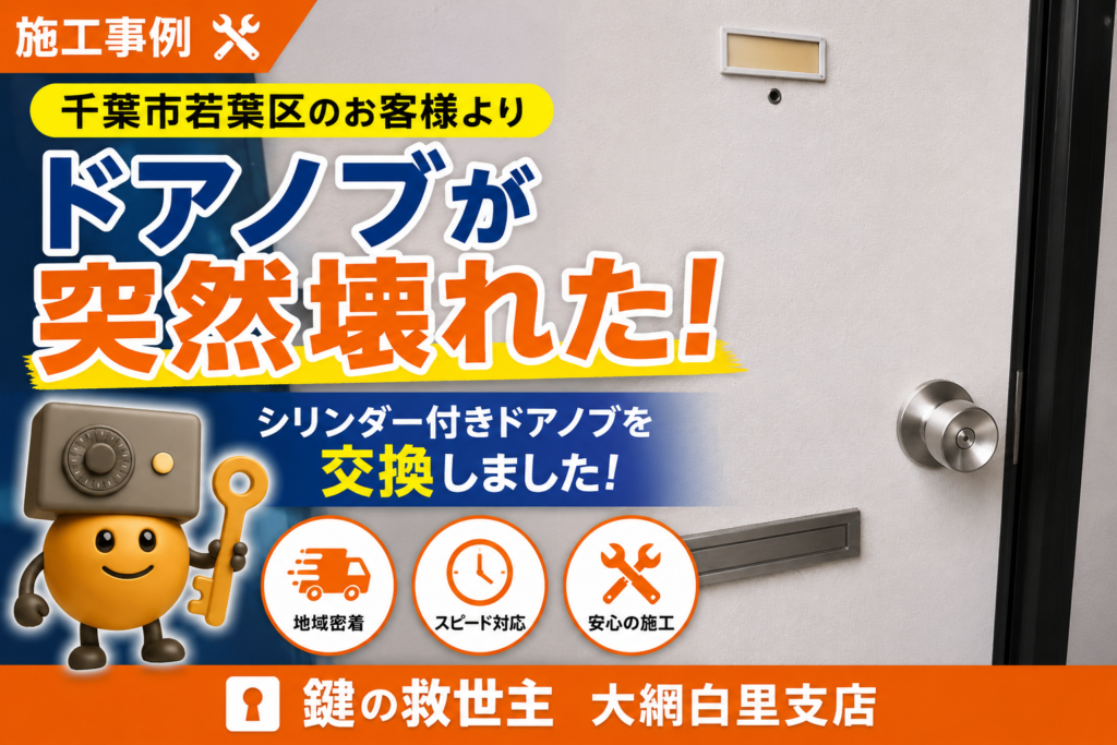 千葉市若葉区で突然壊れたドアノブをシリンダー付きドアノブへ交換した施工事例