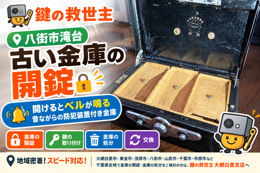 八街市滝台で開錠した古い金庫。開けるとベルが鳴る昔ながらの防犯装置付き金庫の施工事例|鍵の救世主大網白里支店
