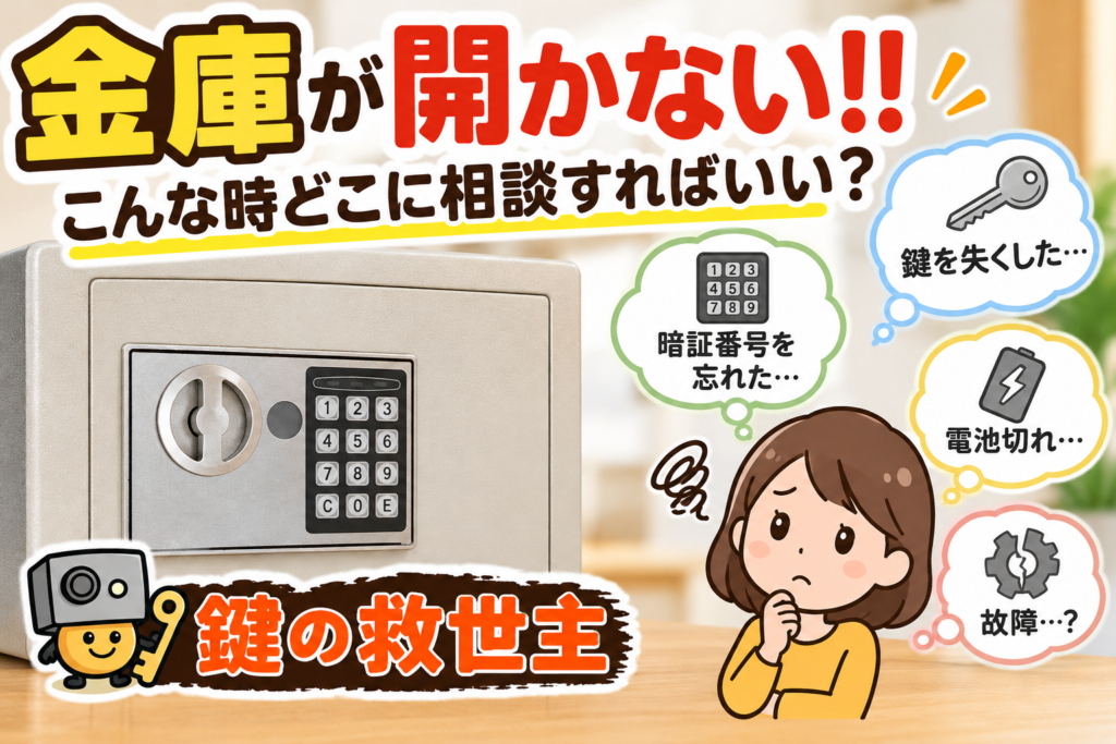 金庫が開かない原因や対処方法を解説する画像|鍵の紛失・暗証番号忘れ・電池切れなどの金庫トラブル