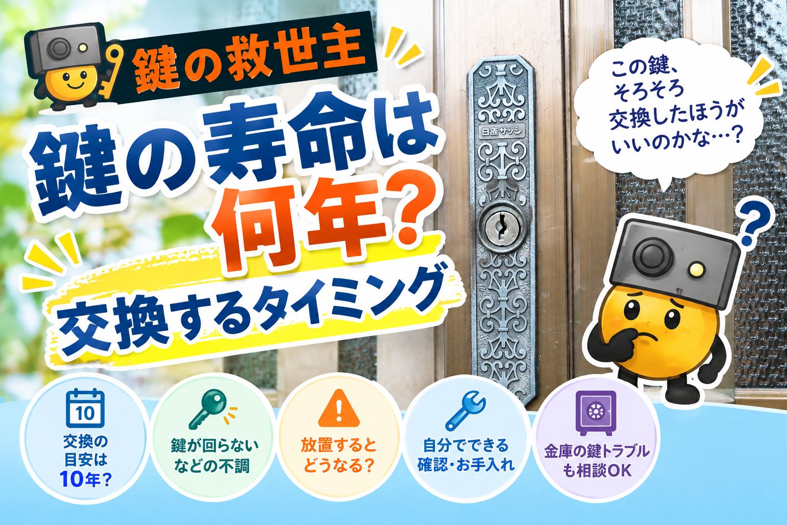 鍵の寿命は何年か、交換するタイミングや鍵の不具合、金庫の鍵トラブルについて解説する鍵の救世主のアイキャッチ画像